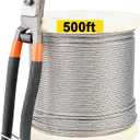 TooTaci 500FT 1/8 T316 Stainless Steel Cable RailingMarine Grade Aircraft Cable 7x7 Strands with CutterBraided Steel Cable 1/8inch Ideal for Deck Railing, Balconies, Stairs Railing, Porch
