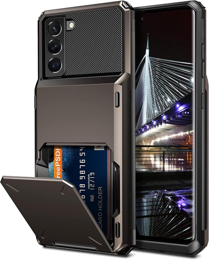 Vofolen for Galaxy S22 Case Wallet Credit Card Holder 4-Card Slot Hidden Back Pocket Dual Layer Hybrid Rugged Rubber Bumper Protective Hard Shell Cover for Samsung Galaxy S22 Gun