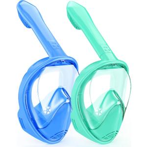 Kids Snorkel Mask Full Face, Snorkeling Gear for Kids 2-14 with Camera Mount, 180 Degree Panoramic View Snorkeling Set Anti-Fog Anti-Leak (Cyan Blue)