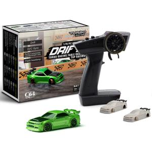 Turbo Racing 1:76 Scale Drift RC Car with Gyro Mini Full Proportional RTR 2.4GHZ Remote Control with 2 Replaceable Body Shell (C64-Green)