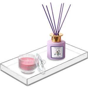 Bigfety Acrylic BathroomTray for Counter, Handmade Clear Trays Sturdy Organizer for Cup, Sponge, Soap, Plant (Large, Clear) (11.2" x 5.9" x 0.9")