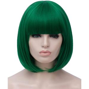 Green Wig Short for Women - St Patrick's Day Bob With Bangs, Natural Synthetic Soft Cute Colored Wig BU027GR