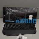 Hamile Large Print Backlit Wireless Keyboard Ergonomic Keyboards with Wrist Rest, 7-Color Light up, Quiet Low Profile Keys, 2.4G Wireless Rechargeable Full Size Keypad for Computer Laptop Windows, Black