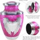 M MEILINXU Urn for Ashes for Woman & Male, Cremation Urns for Human Ashes Adult Female & Man, Burial Urns, Decorative Urns for Funeral, Silver Angel Wings and Heart-Shaped, Pink Urn for Woman -Large
