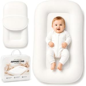 Baby Lounger for Newborns 0-24 Months, Soft Breathable Cotton Infant Support Cushion for Tummy Time & Play, Portable Tummy Time Mat, Baby Essentials -White (Cover Included