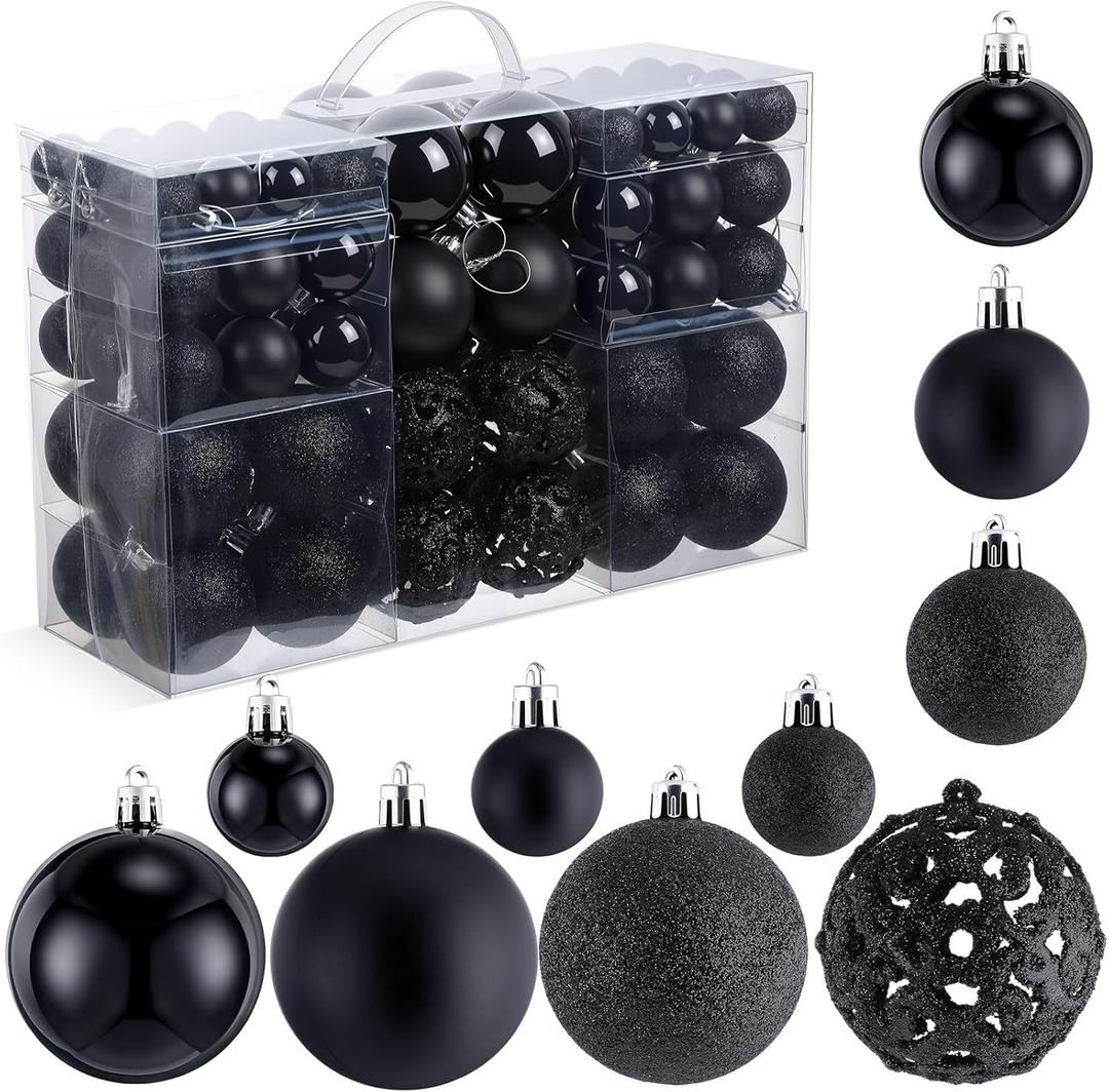 Yunsailing 100 Pcs Christmas Ball Ornaments Decorative Hanging Baubles Set Xmas Balls Seasonal Decorative Pendants for Christmas Tree Party Decorations(Black)