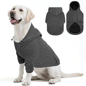EXPAWLORER Dog Hoodie for Small Medium Large Dogs, Soft and Warm Fall Pet Clothes, Dog Sweater with Leash Hole and Pocket, Winter Cold Weather Coat, Sweatshirt for Boys Girls, Grey XL