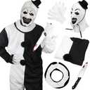 QIHUACOSPVC Halloween Clown Costume Black and White Clown Jumpsuit Outfit With Mask Accessories Set (Full-face, 110)