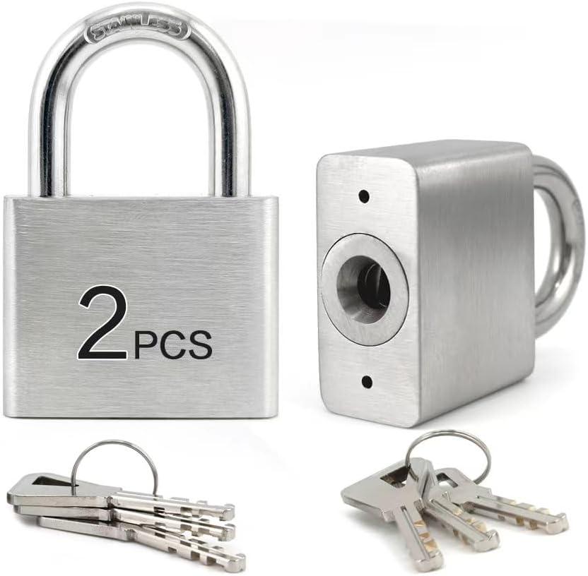 Outdoor Weatherproof Padlock, LQYN Keyed Alike 2 Pcs Stainless Heavy Duty Padlocks, 50mm/2 inch Normal Shackle, Stainless Steel Body with Brass Cylinder Lock, Padlock for Secure Storage, Gates