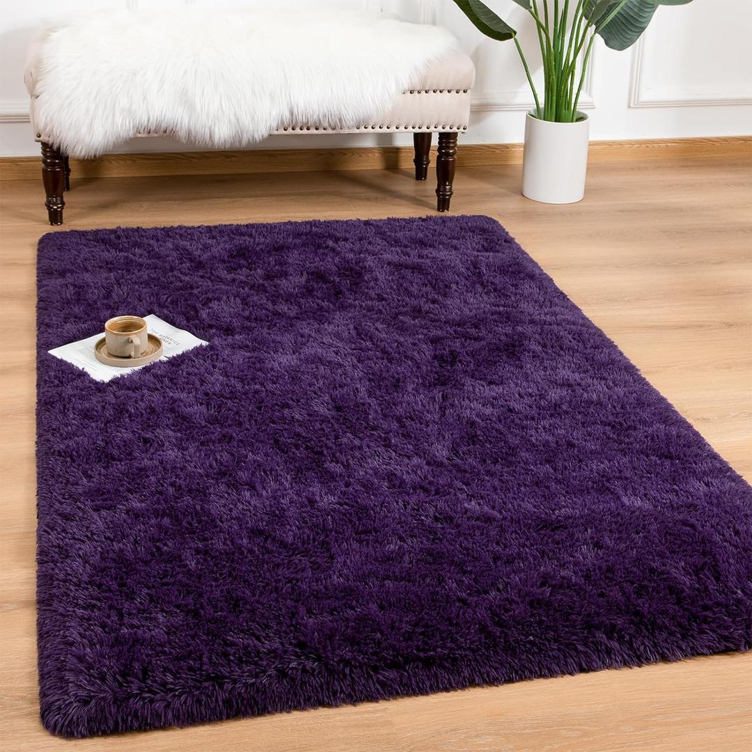 Andecor Soft Fluffy Bedroom Rugs, 3 x 5 Feet Indoor Shaggy Plush Area Rug for Boys Girls Kids Baby College Dorm Living Room Home Decor Floor Carpet, Purple