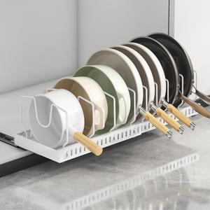 pots and pans organizer under cabinet,pot lid organizers inside cabinet holders for kitchen,Horizontal and vertical pulling modes,Can be extended and adjusted (White horizontal pull-out)
