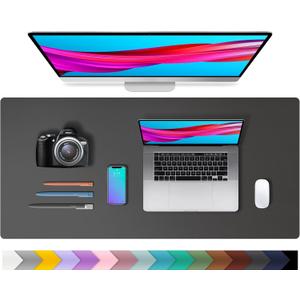 Aothia Leather Desk Pad Protector, Mouse Pad, Office Desk Mat, Non-Slip PU Leather Desk Blotter, Laptop Desk Pad, Waterproof Desk Writing Pad for Office and Home (Gray,36" x 17")