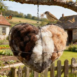 3 x Handmade Fiber Bird Nesting Heart, Alpaca Wool Bird Nest for Outdoor Hanging, Natural Warm Hummingbird House Alternative, Bird Accessories for Garden Trees, Bird Houses for Outside(1Set)