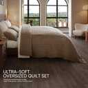 Fleeco 108'' x 96'' Velvet Quilt Set King Size, Lightweight Velvet Comforter Bedding Set, Ultra Soft Bedspread Coverlet with 2 Matching Shams, for All Seasons, Light Brown, King/Cal King