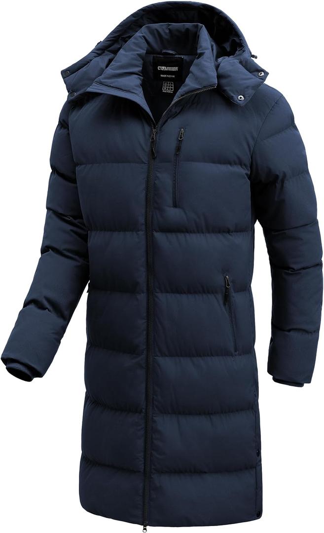 Men's Winter Coat Extra Long Puffer Jacket Waterproof Thicken Parka Insulated Outerwear with Removable Hood, Medium