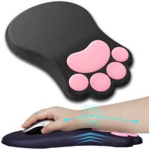 Ergonomic Mouse Pad with Wrist Rest,Cute Cat Paw Mousepad Wrist Support,Comfortable Massage Design Computer Pain Relief Mouse Pad with Non-Slip PU Base for Desk Laptop Gaming Office,Black