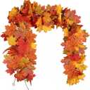 RECUTMS 2 Pcs Fall Garland Autumn Leaves Wreath Fall Decor Autumn Decor for Home Artificial Fall Foliage Garland Thanksgiving Decoration for Home Wedding Fireplace Party (Hyellow)