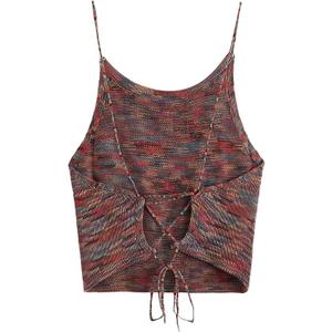 SweatyRocks Women's Sleeveless Space Dye Knit Camisole Criss Cross Backless Crop Top, Size Medium