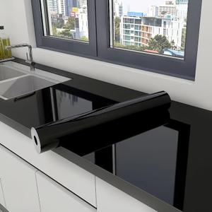 Countertop Contact Paper, Glossy Peel and Stick Countertops Wallpaper, Glossy Self Adhesive Removable Wallpaper, Black Vinyl Contact Paper (Black, 23.6" x 118.1")