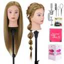 28" Mannequin Head Human Hair, 80% Real Hair Mannequin Head, Cosmetology Manikin Doll Head for Hair Styling Set #27, Training Practice Braiding Head with Table Clamp Suitable for Hair Extensions (27 Light Brown)