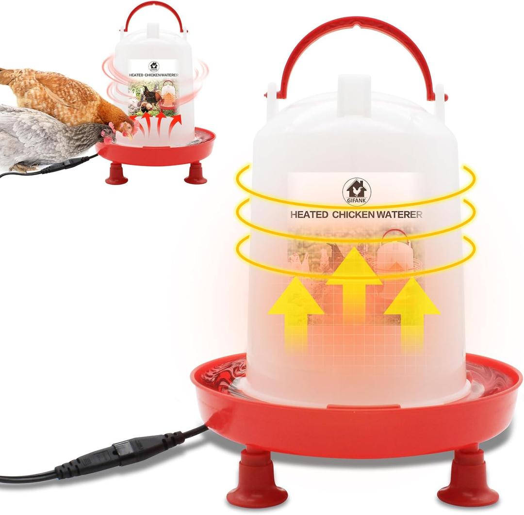 6L Heated Chicken Waterer for Winter Chicken Water with Heater Adjustable Leg Support 35W BPA-Free Heated Poultry Waterer Heavy Duty All in One Heated Waterer for Chicken Coop