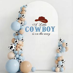 HunnmingRe A Little Cowboy is on the Way Shower Arch Backdrop Cover 6.6 ft Cowboy Spandex Stretchy Romantic Arch Cover Backdrop Decor for Western Rodeo Gender Reveal Birthday Party Decor (Blue)