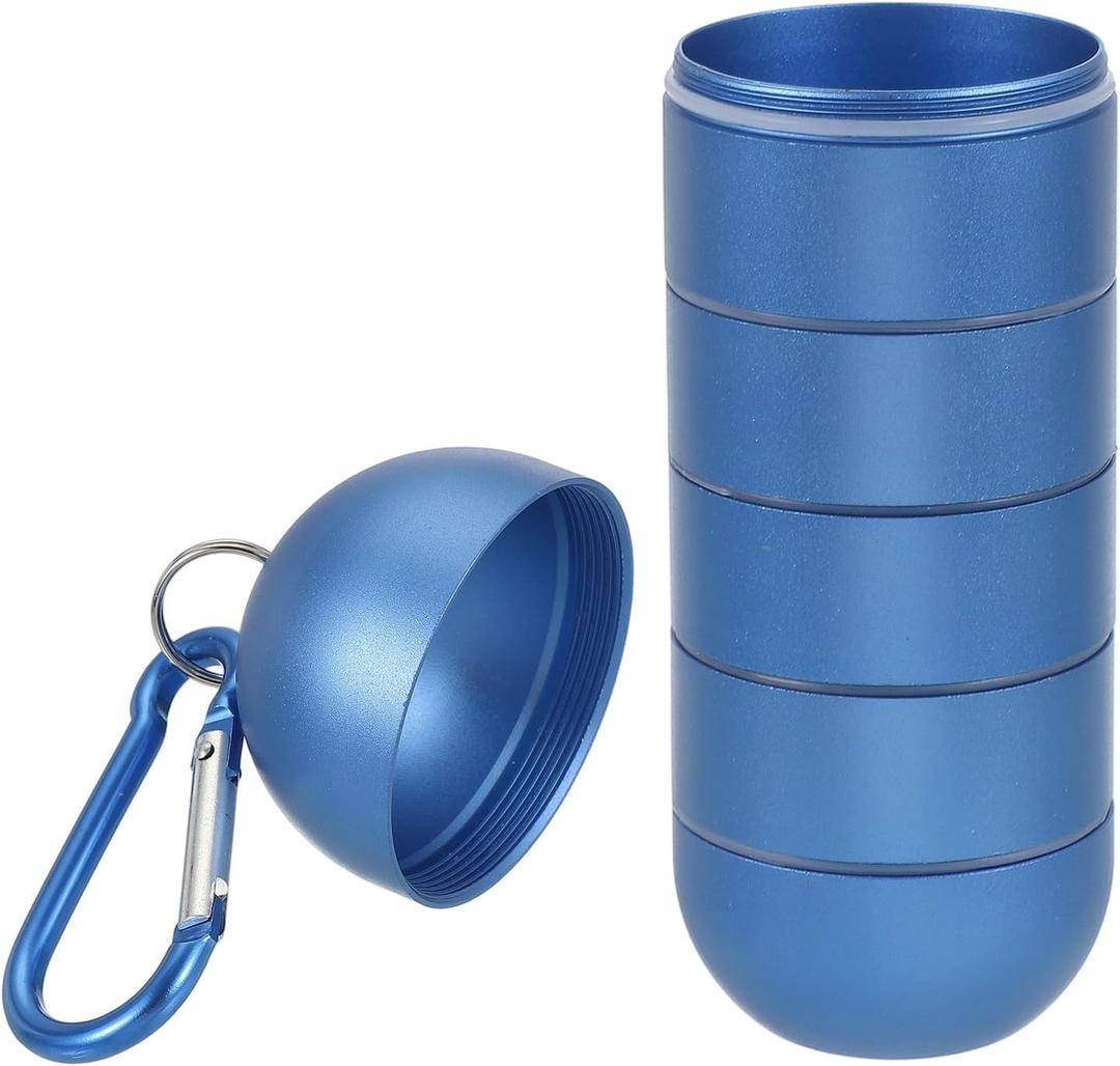uxcell Travel Ring Holder Keychain, Portable Jewelry Holder Storage Organizer, 5 Layer Rings Case Mini Jewelry Box Keychain Container with Keyring for Gym Sports Travel, Blue
