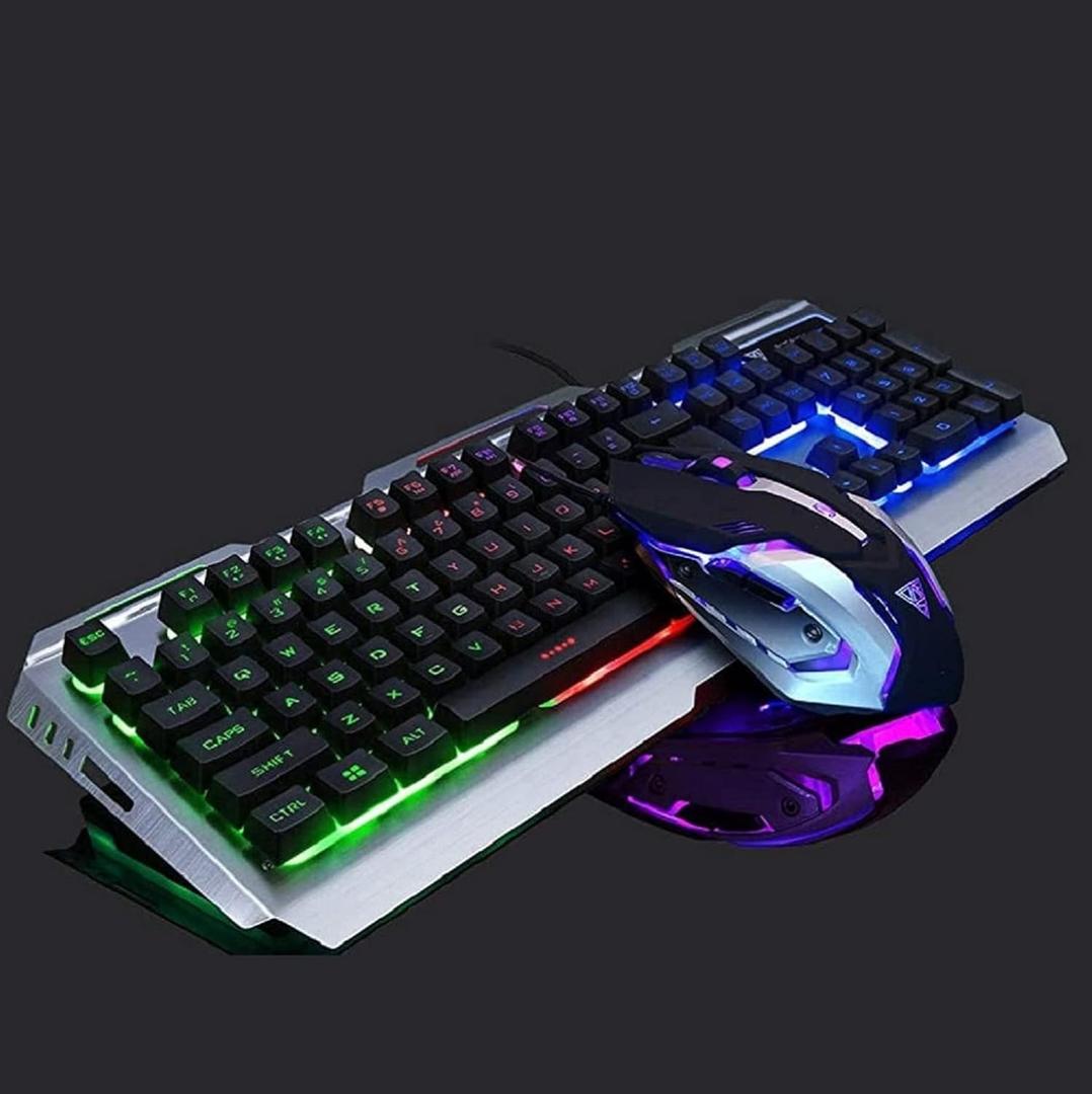 Wired Gaming Keyboard Mouse Combo,Iron Metallic Frame,3 RGB Raibow LED Backlit Bright Changing,Full Size 104 Keycap,USB 2.0,for Prime Xbox One PS4 Gamer (Rainbow)