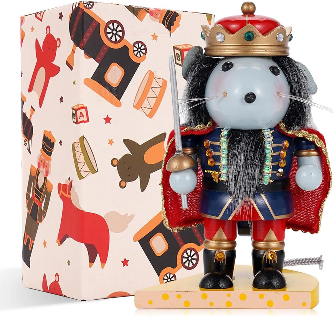 Christmas Decorations Nutcracker Ornament,6.3 Inch Wooden Traditional Nutcracker,Festive Collectible Christmas Nutcracker,Painted Nutcracker Figures Party Tabletop Thanksgiving Decor(Mouse King)