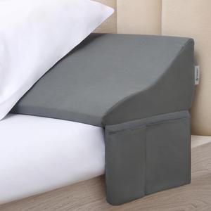 Vekkia Queen Bed Wedge Pillow for Headboard Gap 06" Bed Gap Filler with Firm Foam Support & Extra-Large Pockets Prevents Lost Pillows, Phones & Small Items (Grey)