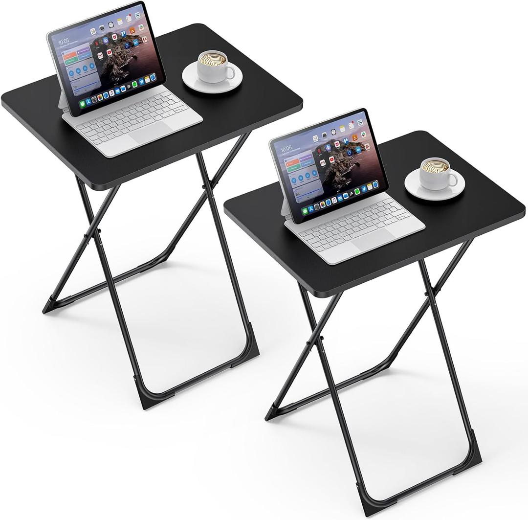 Kitsure TV Tray - Foldable TV Trays Set of 2 with Corner Stabilizers, Waterproof & Scratch-Resistant TV Dinner Tray Table for Living Room, Bedroom, Office, Picnic, 16.9"13.0"24.2", Black