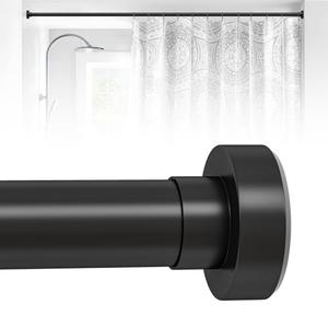HTZON Black Shower Curtain Rod 34 to 43Inch: Small Spring Tension Shower Rods for Bathroom Kitchen Doorway, Modern Heavy Duty Adjustable Tension Shower Curtain Rod No Drilling No-Slip Easy Install, Black