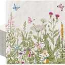 50Pcs Spring Wild Floral Paper Napkins Green Wildflower Butterfly Disposable Luncheon Napkins Vintage Decorative Dinner Napkin for Bathroom Wedding Birthday Party Baby Shower