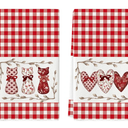Artoid Mode Red Buffalo Plaid Love Heart Cat Valentine's Kitchen Towels Dish Towels, 18x26 Inch Anniversary Wedding Decoration Cleaning Set of 2
