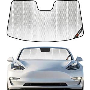 Pigenius Windshield Sun Shade for Tesla Model 3 2018-2025, Tesla Model Y 2020-2026. Reflective Aluminum Film Front Window Sunshade - BLAZBLOCK