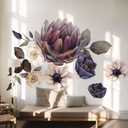 Fabric Peel and Stick Floral Wall Decal, Self-Adhesive Peony Flowers Wallpaper, Rose Sticker for Living Room Bedroom Wall Decor, Eden Garden A-6 PCs
