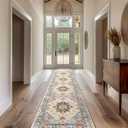 Area Rugs 2'x10' Washable Non-Slip, Floral Vintage Distress Print Pattern Medallion Carpet for Living Room Bedroom Dining Room, Beige Navy Blue Orange Colorful