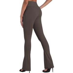 Sunzel Mini Flare Leggings for Women V Crossover Mid Rise Workout Flared Yoga Pants with Tummy Control and Wide Leg (Medium, Seal Brown)