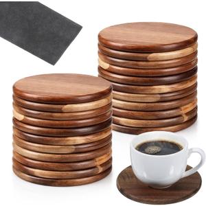 26 Pcs Round Unfinished Wood Coasters, 4 Inch Round Acacia Wooden Coasters for Crafts Blank Wooden Coaster with Non-Slip Foam Dots for DIY, Home Decoration, Wood Engraving