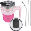 10 oz Tumbler with Handle and 2 Straw 2 Lid, Insulated Water Bottle Stainless Steel Vacuum Cup Reusable Travel Mug, Cherry (Sakura)