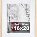 Egofine 16x20 Solid Wood Picture Frame, Made of Solid Wood Covered by Plexiglass 11x14/12x16 with Mat 16x20 without Mat, Poster Frame for Wall Mounting Photo Vertically or Horizontally, Natural Wood