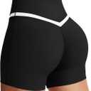 Aoysky Womens Buttery Soft Crossover Biker Shorts 5" Criss Cross V High Waisted Seamless Workout Yoga Athletic Shorts (Black, M)