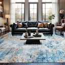 Area Rug 8x10 Washable Rugs Modern Abstract Area Rug Soft Non-Slip Non-Shedding Faux Wool Stain Resistant Floor Carpets for Living Room Bedroom Dining Room Kids Room Home Office (Teal, Rust) (8' x 10' (96"x120"), Blue/Rust)