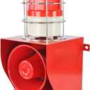 Alarm Siren Waterproof Indoor/Outdoor Security Emergency Adjustable 130dB Loudest Sirens with Beacon Light Protective Net Plug for Factory, Office, Warehouse, School AC110-120V