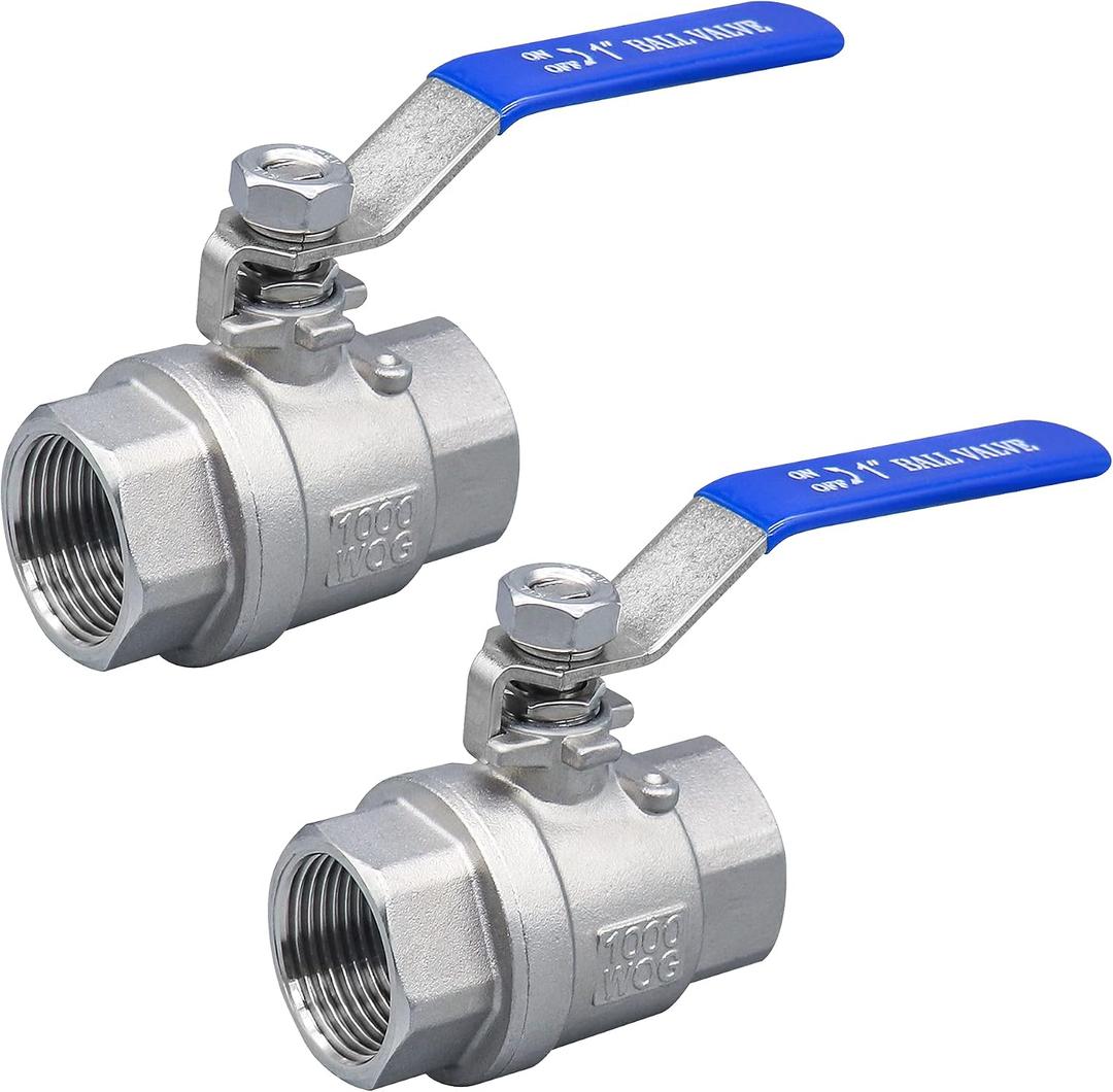 1 Inch Ball Valve, Premium Heavy Duty 304 Stainless Steel Full Port Forged NPT 1" Ball Valve for Water Oil and Gas with Long Handle Shut Off Switch, 1000 WOG (2 pieces, FNPT to FNPT)