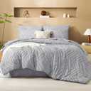 Litanika Light Grey Queen Size Comforter Set with Sheets - 7 Pieces Bed in a Bag Queen Boho Tufted Complete Bedding Sets with Comforter, Sheets, Pillowcases & Shams
