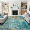 Washable Area Rugs 8'x10' Non-Slip Modern Abstract Soft for Living Room Entryway Bedroom Nursery, Print Pattern, Teal Blue Green Orange Rust Red Colorful