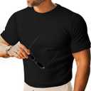 Beotyshow Men's Ribbed Knit T Shirts Short Sleeve Crew Neck Slim Fit Stretchy Muscle Shirts Basic Solid Tee Tops (Black, Small)
