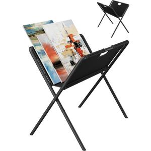 Mocomax Canvas Art Print Rack for Painting, Portable Folding Art Display Stand in Artist Galleries & Studios, Functional Art Storage Drying Rack for Posters, Artwork, Prints, Canvas, Panels, Black (L)