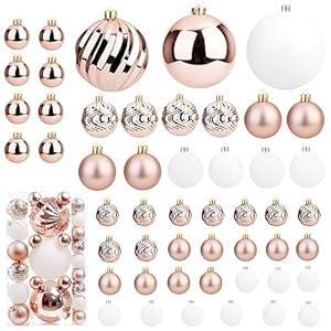 Christmas Ball Ornaments for Xmas Decorations, 50 pcs Christmas Extra Large Tree Shatterproof Ornaments-Rose Gold (Combo of 5 Style in 3 Sizes)